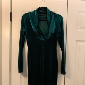 Green velvet dress with cool neck